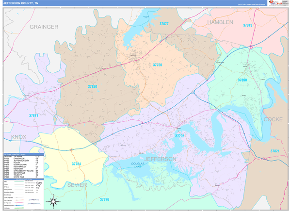 Jefferson County, TN Wall Map