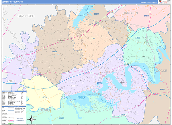 Jefferson County, TN Zip Code Map