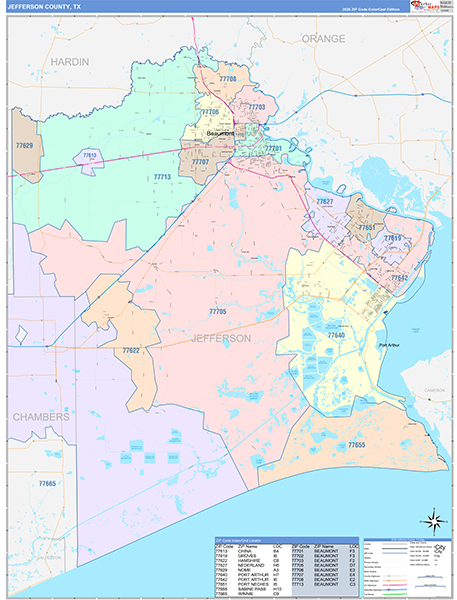 Jefferson County, TX Zip Code Map