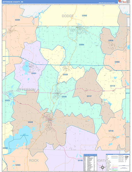 Jefferson County, WI Wall Map