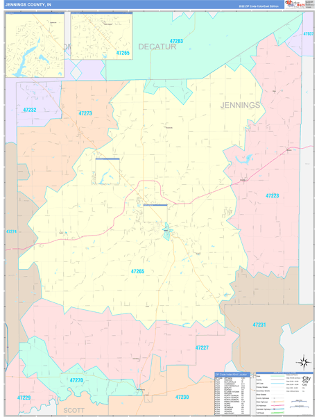 Jennings County, IN Wall Map