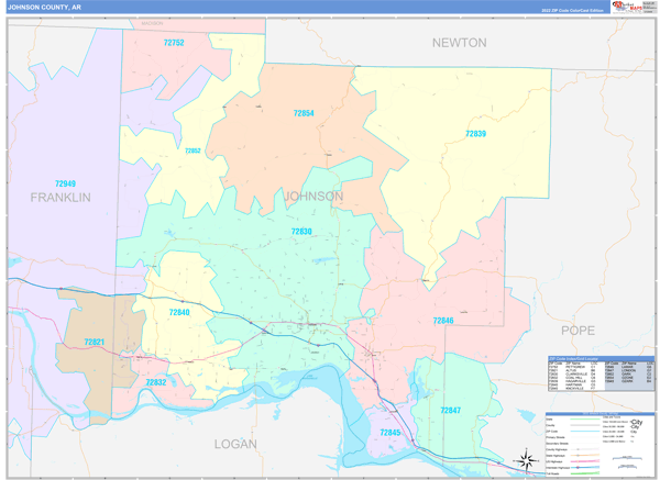 Johnson County, AR Zip Code Map