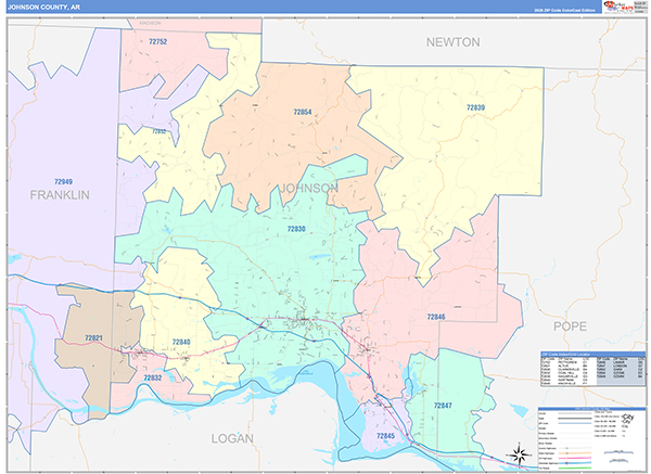 Johnson County, AR Zip Code Map