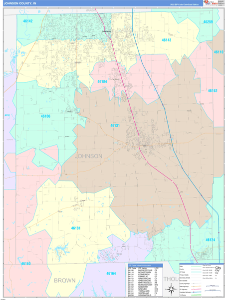 Johnson County, IN Map Color Cast Style