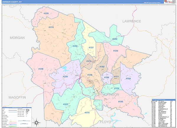 Johnson County, KY Zip Code Map