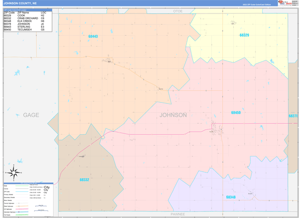 Johnson County, NE Zip Code Map