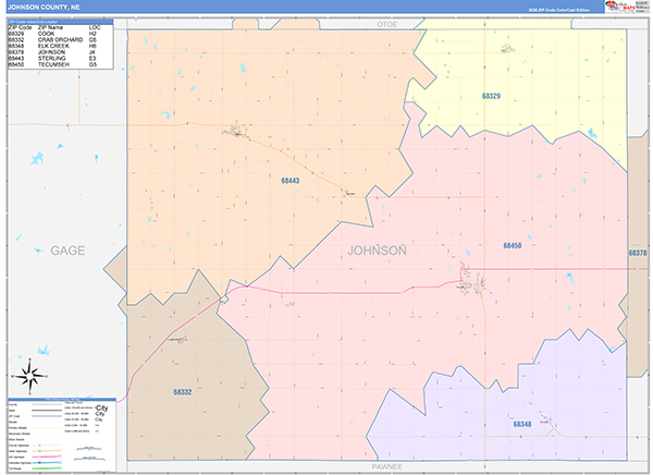 Johnson County, NE Zip Code Map
