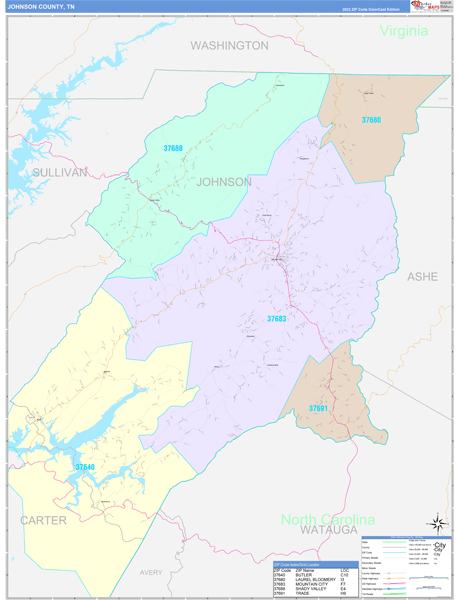 Johnson County, TN Wall Map