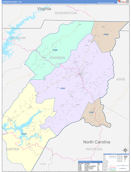 Johnson County, TN Zip Code Map