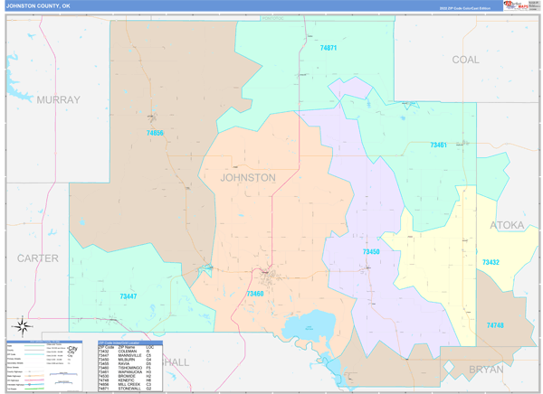 Johnston County, OK Zip Code Map