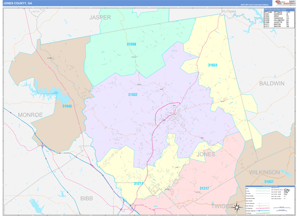 Jones County, GA Zip Code Map