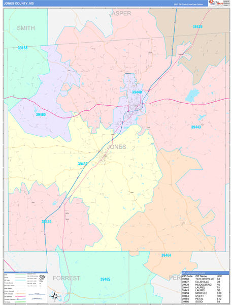 Jones County, MS Wall Map