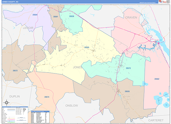 Jones County, NC Zip Code Map