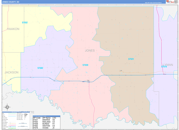 Jones County, SD Zip Code Map
