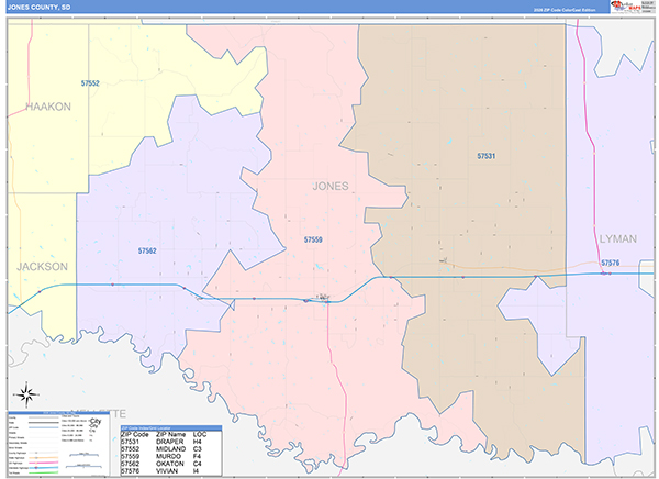 Jones County, SD Zip Code Map