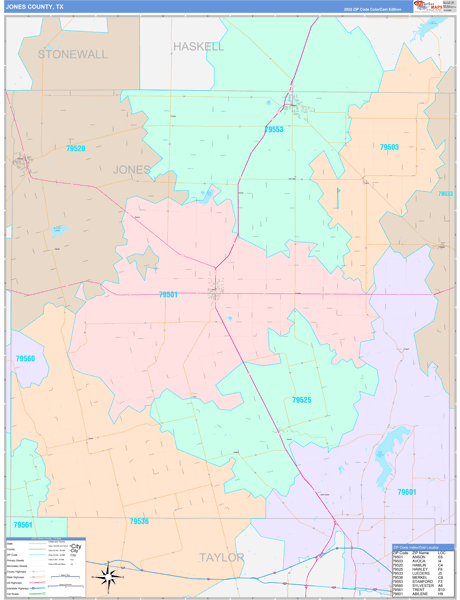 Jones County, TX Zip Code Map