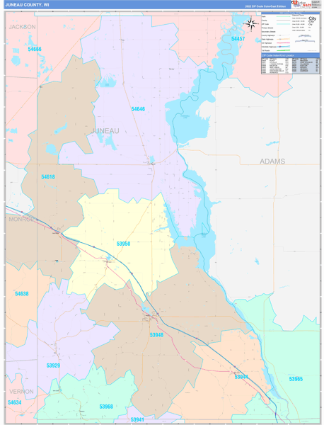 Juneau County, WI Zip Code Map