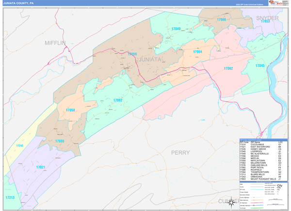 Juniata County, PA Wall Map Color Cast Style