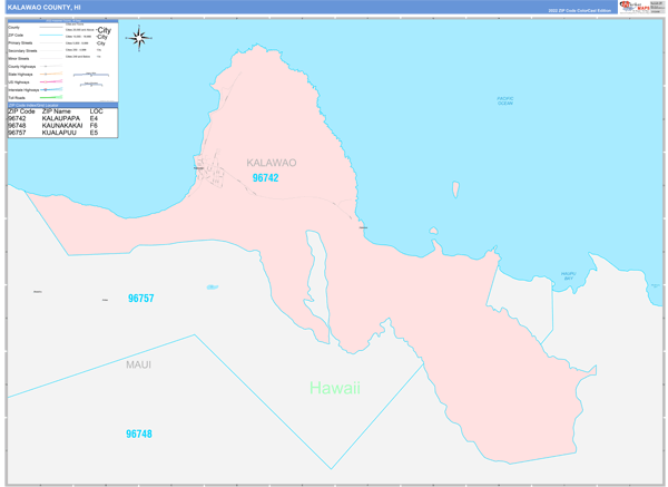 Kalawao County Wall Map Color Cast Style