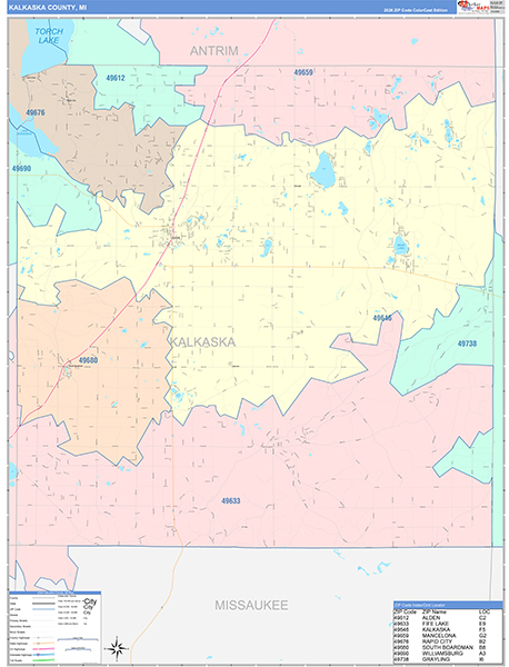 Kalkaska County, MI Zip Code Map