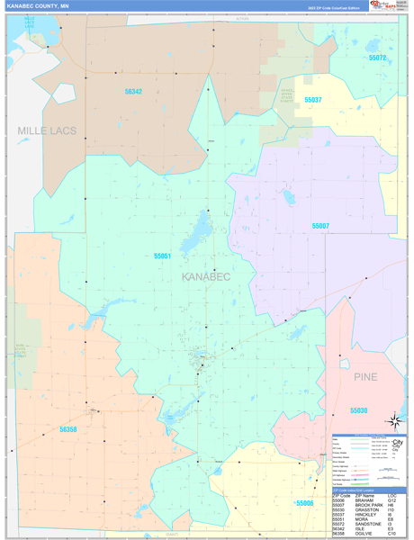 Kanabec County Digital Map Color Cast Style
