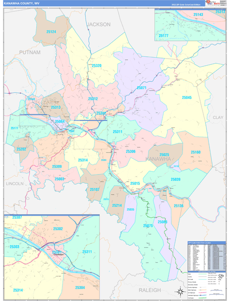 Kanawha County Digital Map Color Cast Style