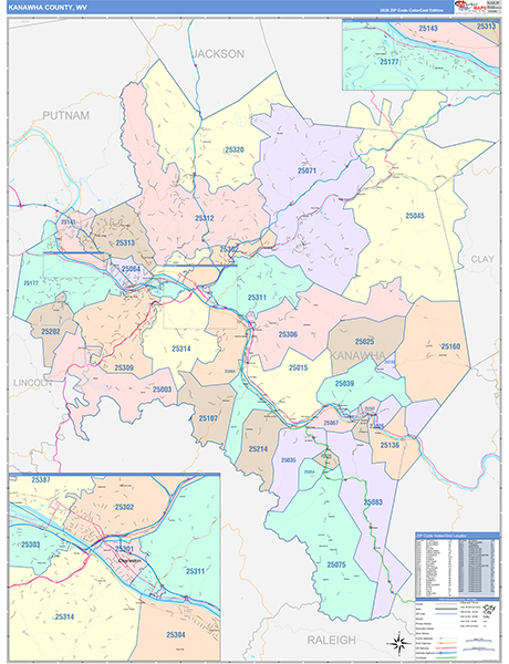 Kanawha County, WV Zip Code Map