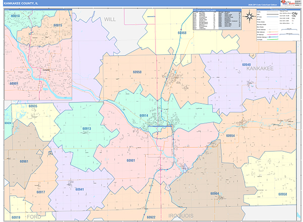 Kankakee County, IL Zip Code Map