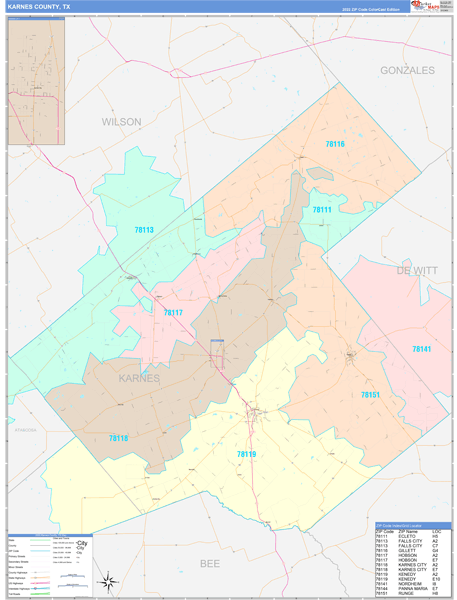 Karnes County, TX Wall Map Color Cast Style