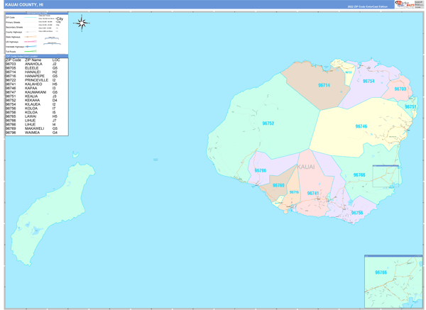 Kauai County Digital Map Color Cast Style