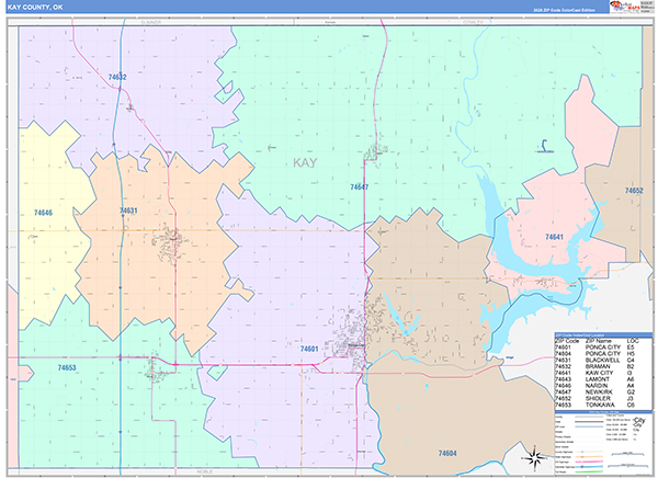 Kay County, OK Zip Code Map
