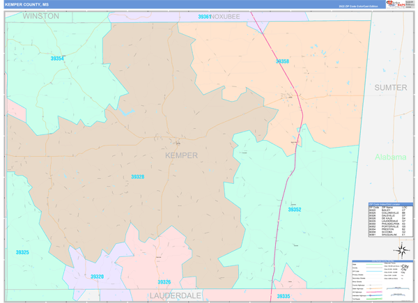 Kemper County Digital Map Color Cast Style