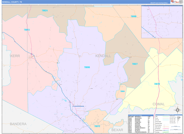 Kendall County, TX Wall Map