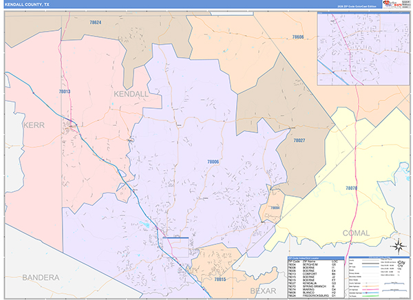 Kendall County, TX Zip Code Map
