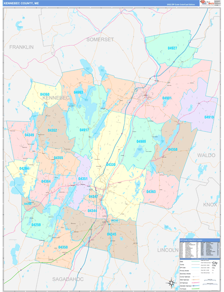 Kennebec County, ME Zip Code Map