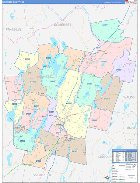 Kennebec County, ME Wall Map Color Cast Style