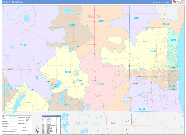 Kenosha County, WI Wall Map