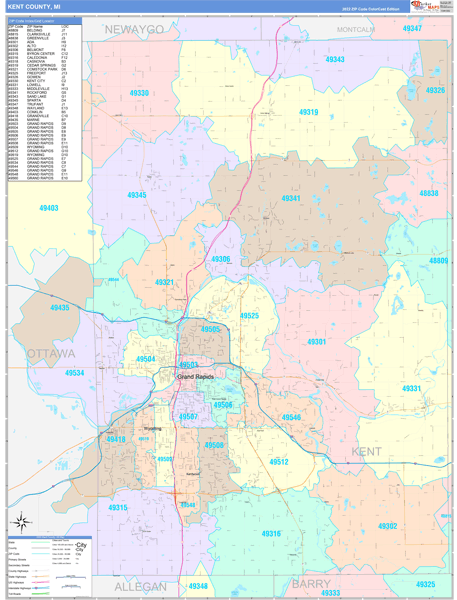 Kent County, MI Zip Code Map