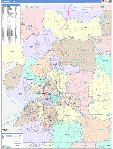 Kent County, MI Zip Code Map