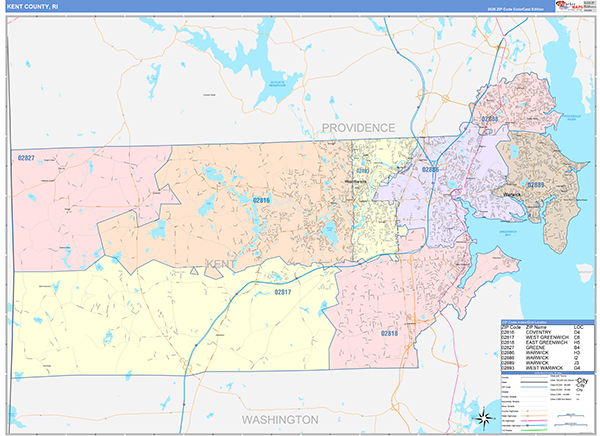 Kent County, RI Zip Code Map