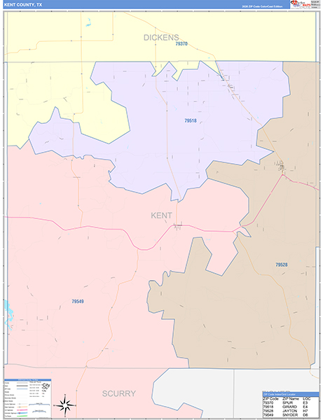Kent County, TX Zip Code Map