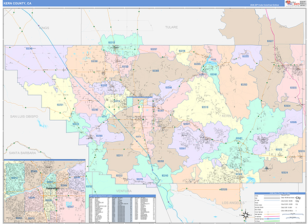 Kern County, CA Map Color Cast Style