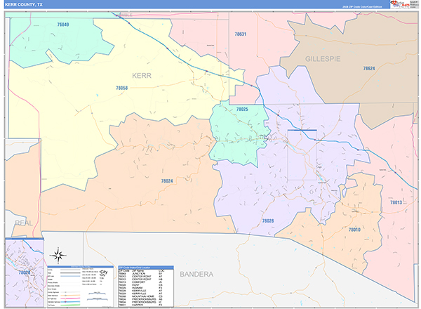 Kerr County, TX Zip Code Map