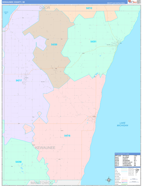 Kewaunee County Digital Map Color Cast Style