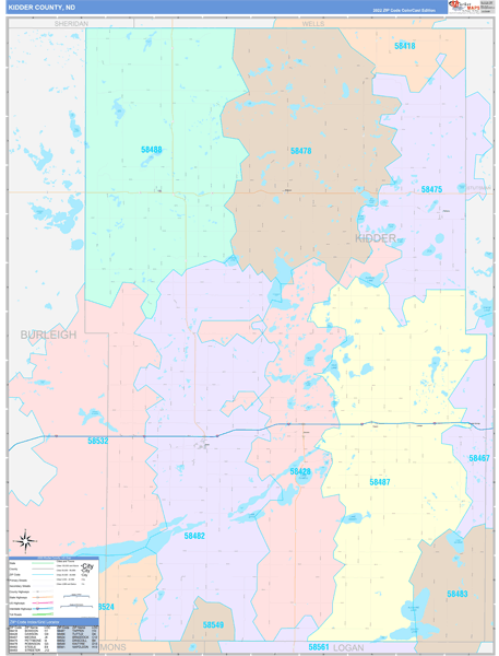Kidder County, ND Zip Code Map