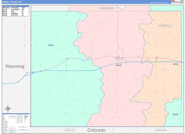 Kimball County, NE Zip Code Map