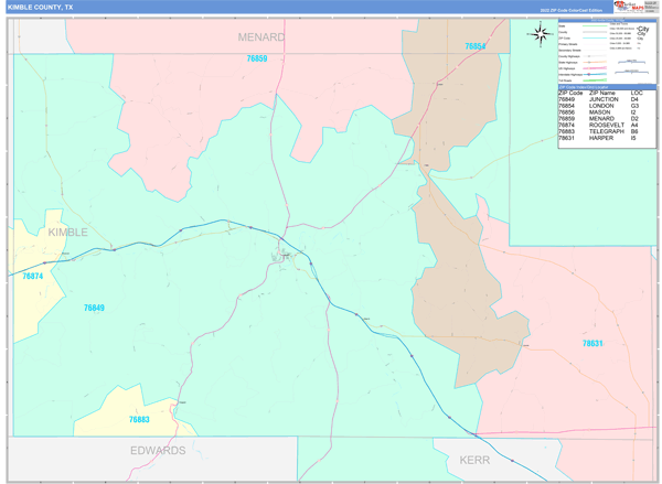 Kimble County Digital Map Color Cast Style