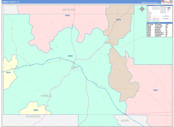 Kimble County, TX Zip Code Map