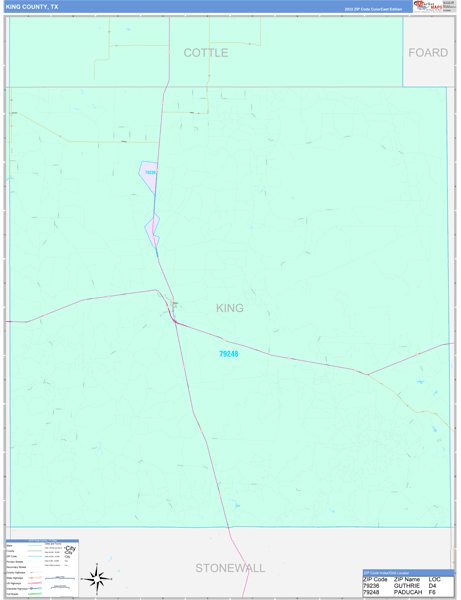 King County, TX Wall Map Color Cast Style