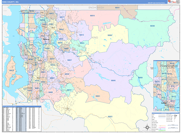 King County, WA Wall Map Color Cast Style